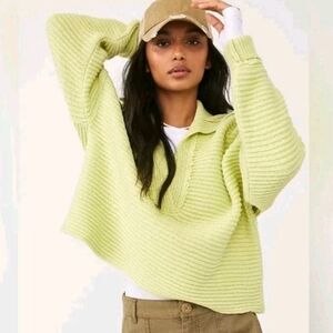 Free people Sweater Marlie Acid Lime Cotton Oversized‎ V Neck